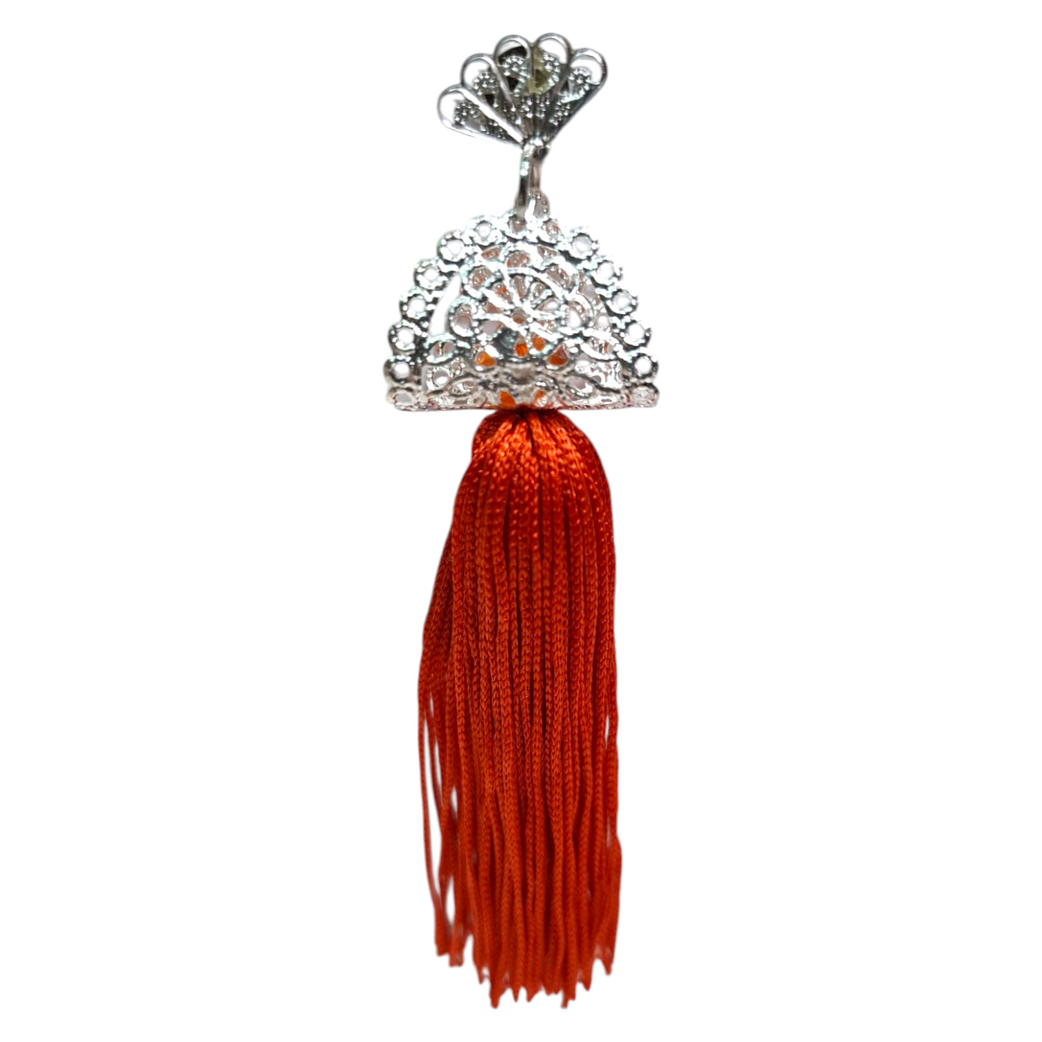 Pendientes de Flamenca con Flecos Rojos. Complementos Artesanales de Filigrana Plateada