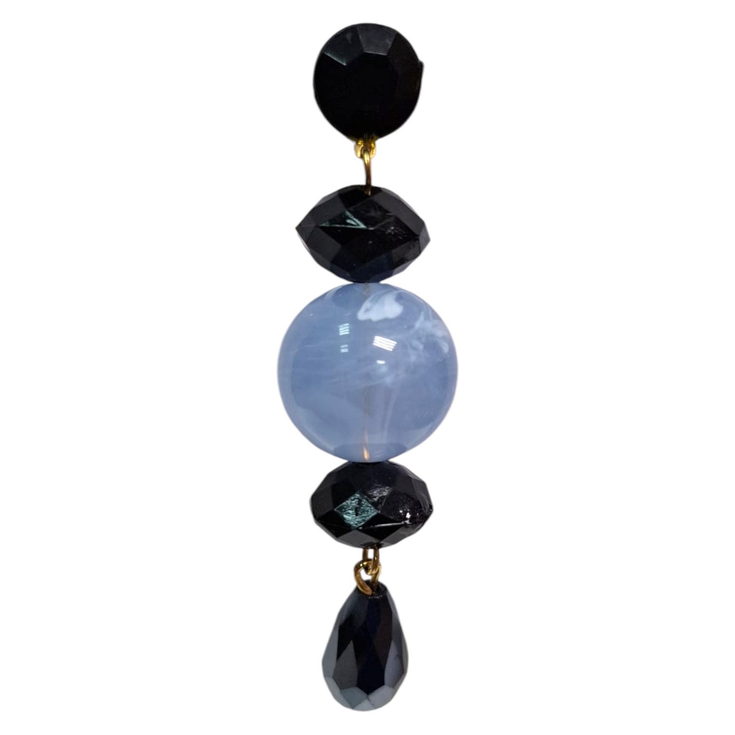 Pendientes flamenca con caída larga azul translúcido y negro