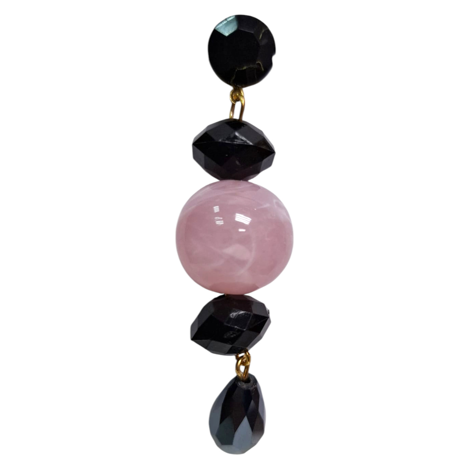 Boucles d'oreilles longues flamenca rose et noir brillant