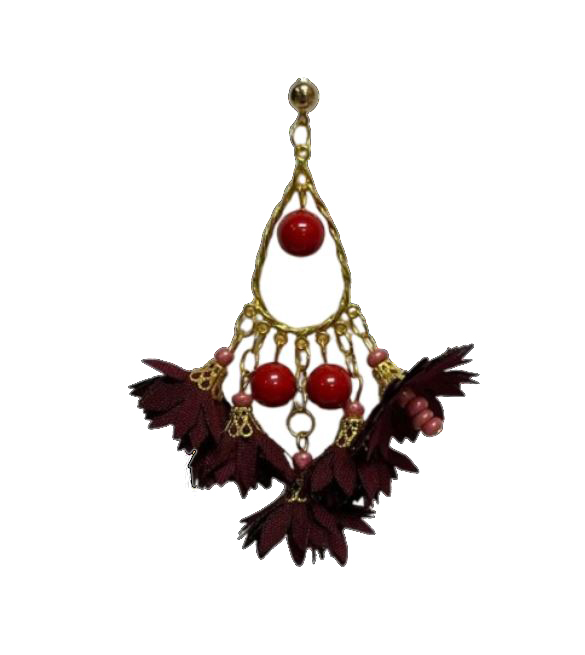 Long Sevillana earrings with traditional flowers. Garnet