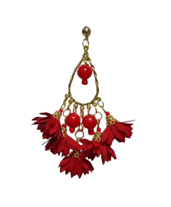 Pendientes de flamenca largos y vistosos con flores. Rojo