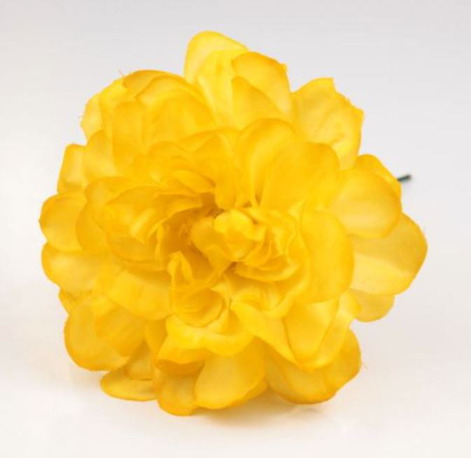 フラメンコ　お花ポンポンフレコ　イエロー　クロチェ編み　クキージョフレコ ジニア・ウェルバ。フラメンコの花。黄色AM16。9cm | FlamencoExport