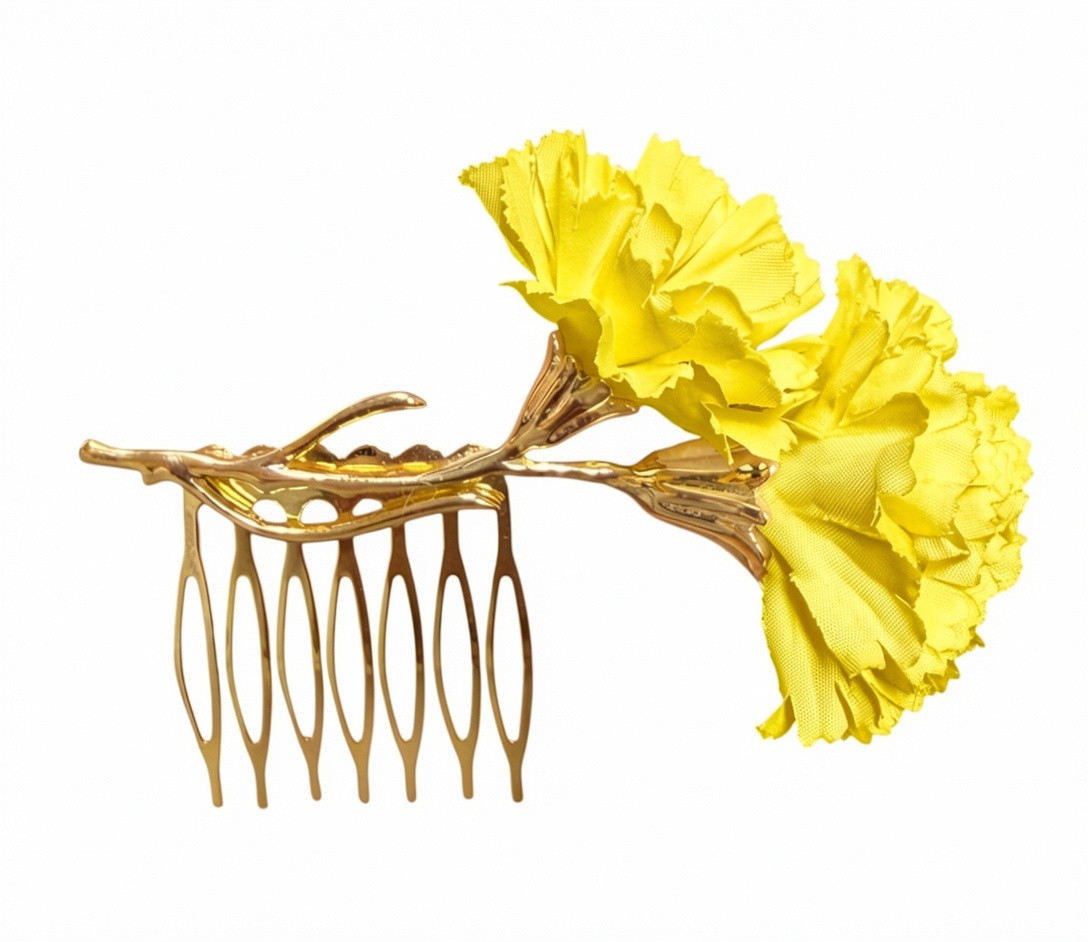Peinecillo de dos Claveles de flamenca Amarillo
