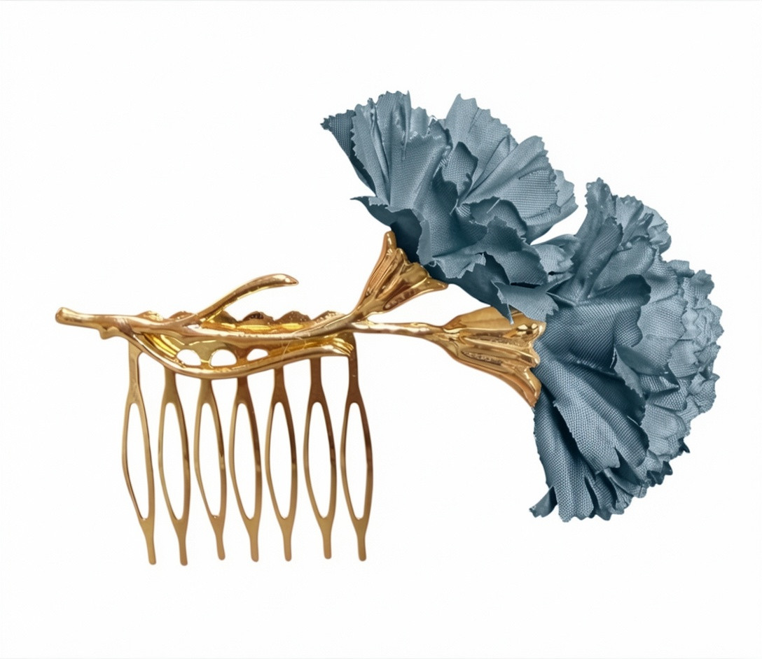 Peinecillo de dos Claveles de flamenca Azul ducado