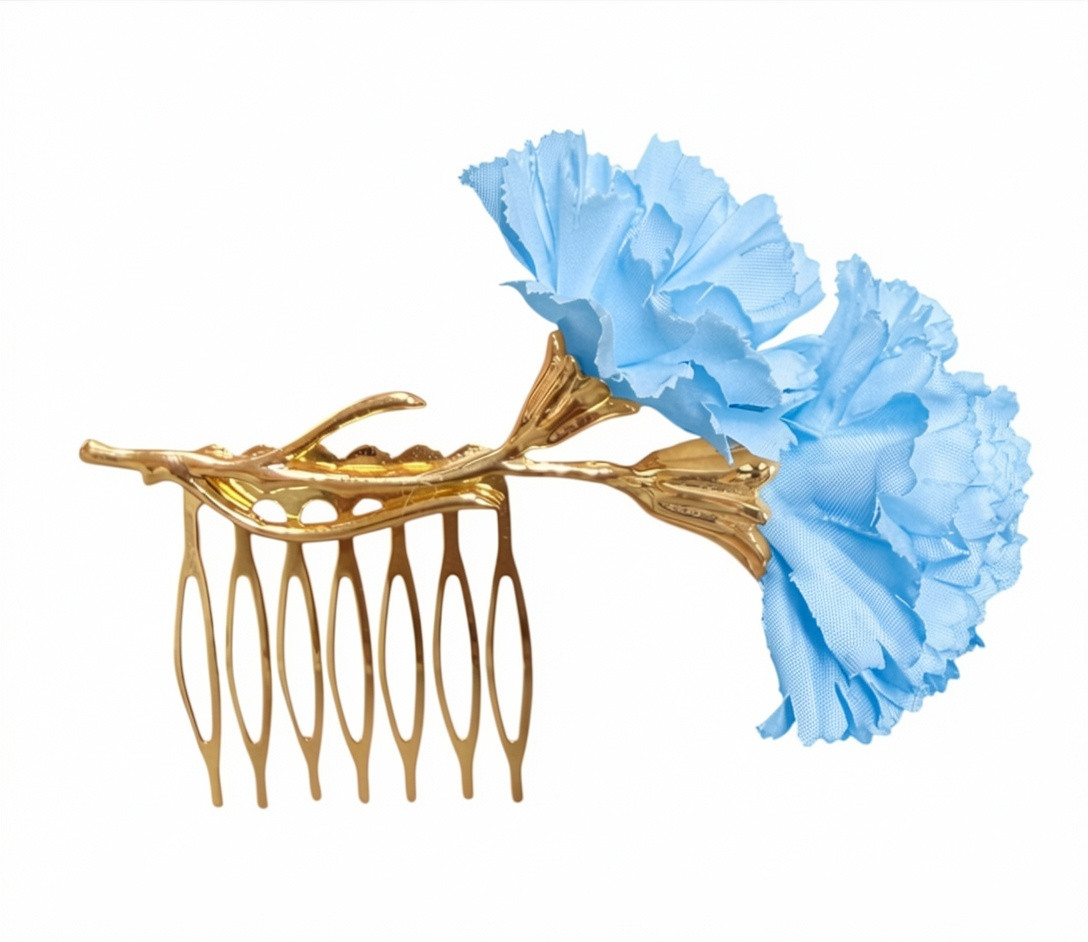 Peinecillo de dos Claveles de flamenca Celeste