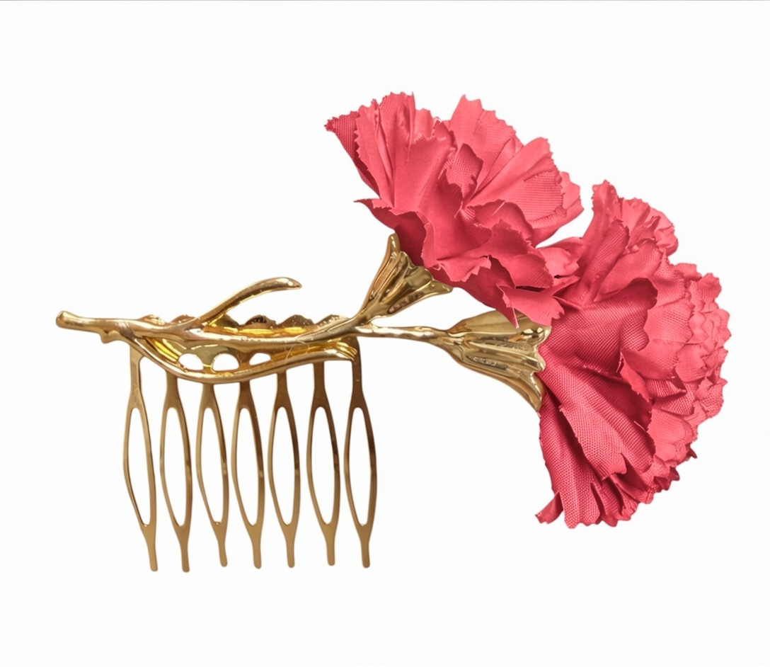 Peinecillo de dos Claveles de flamenca Coral