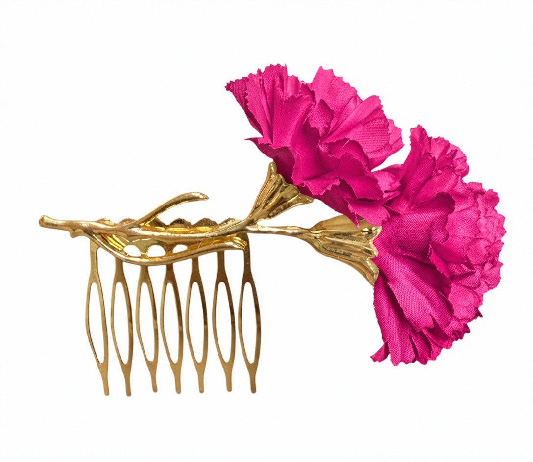 Peinecillo de dos Claveles de flamenca Fucsia