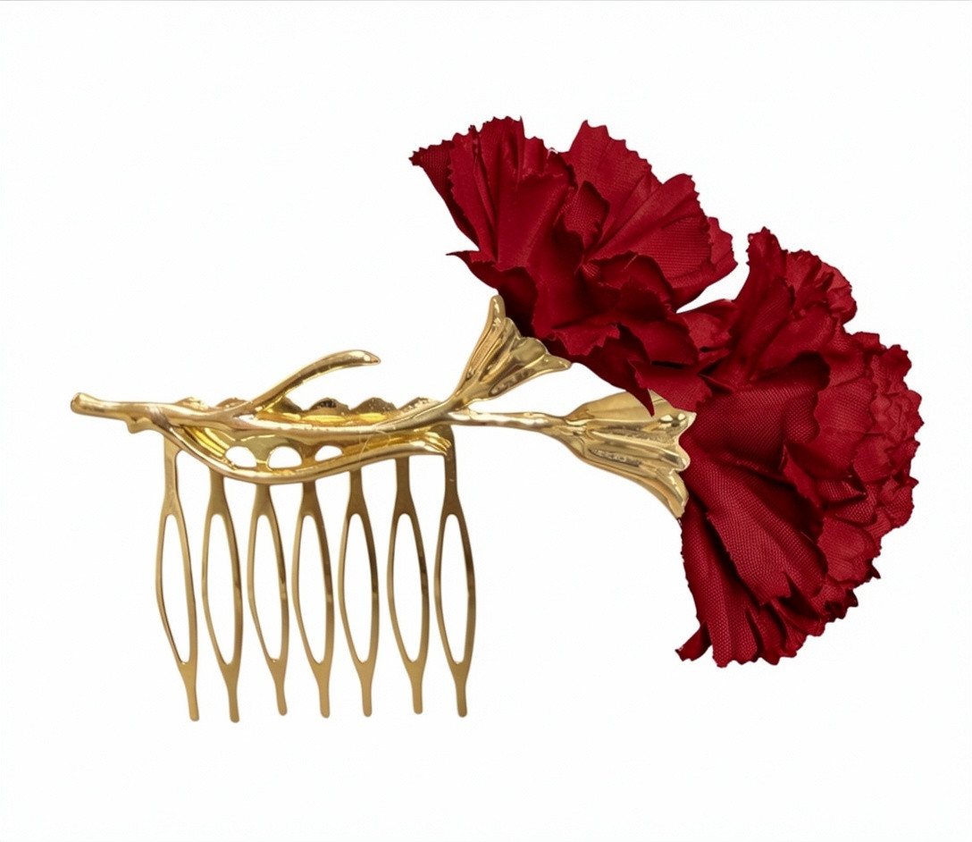 Peinecillo de dos Claveles de flamenca Granate