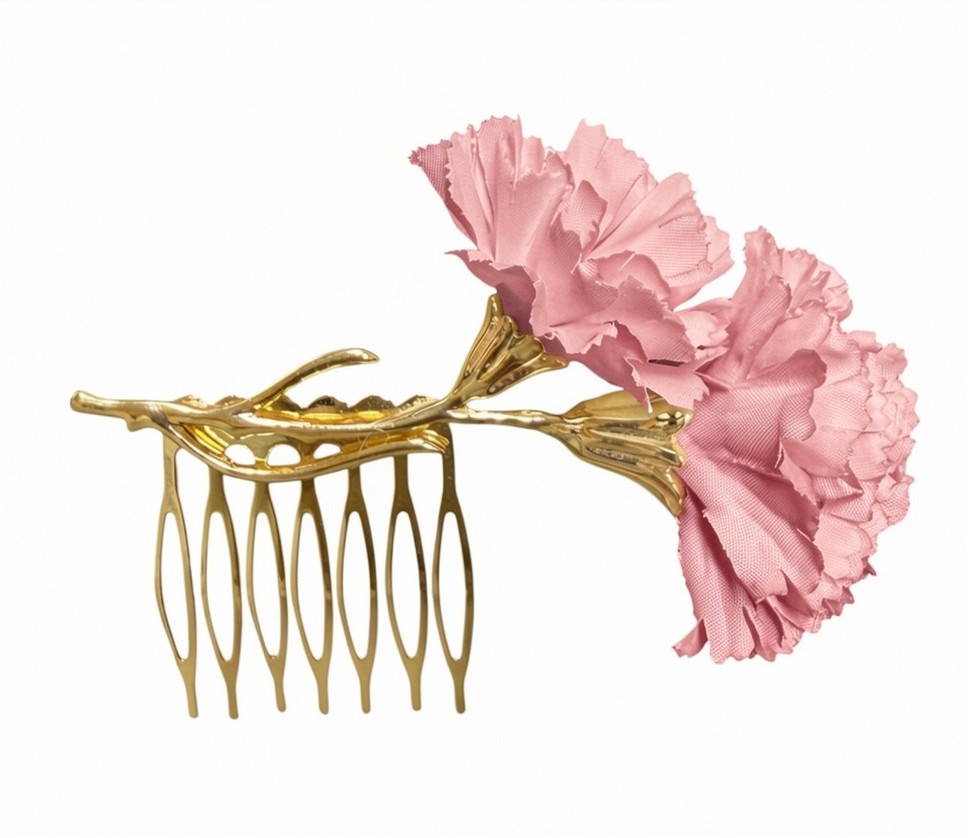 Peinecillo de dos Claveles de flamenca Rosa Empolvado