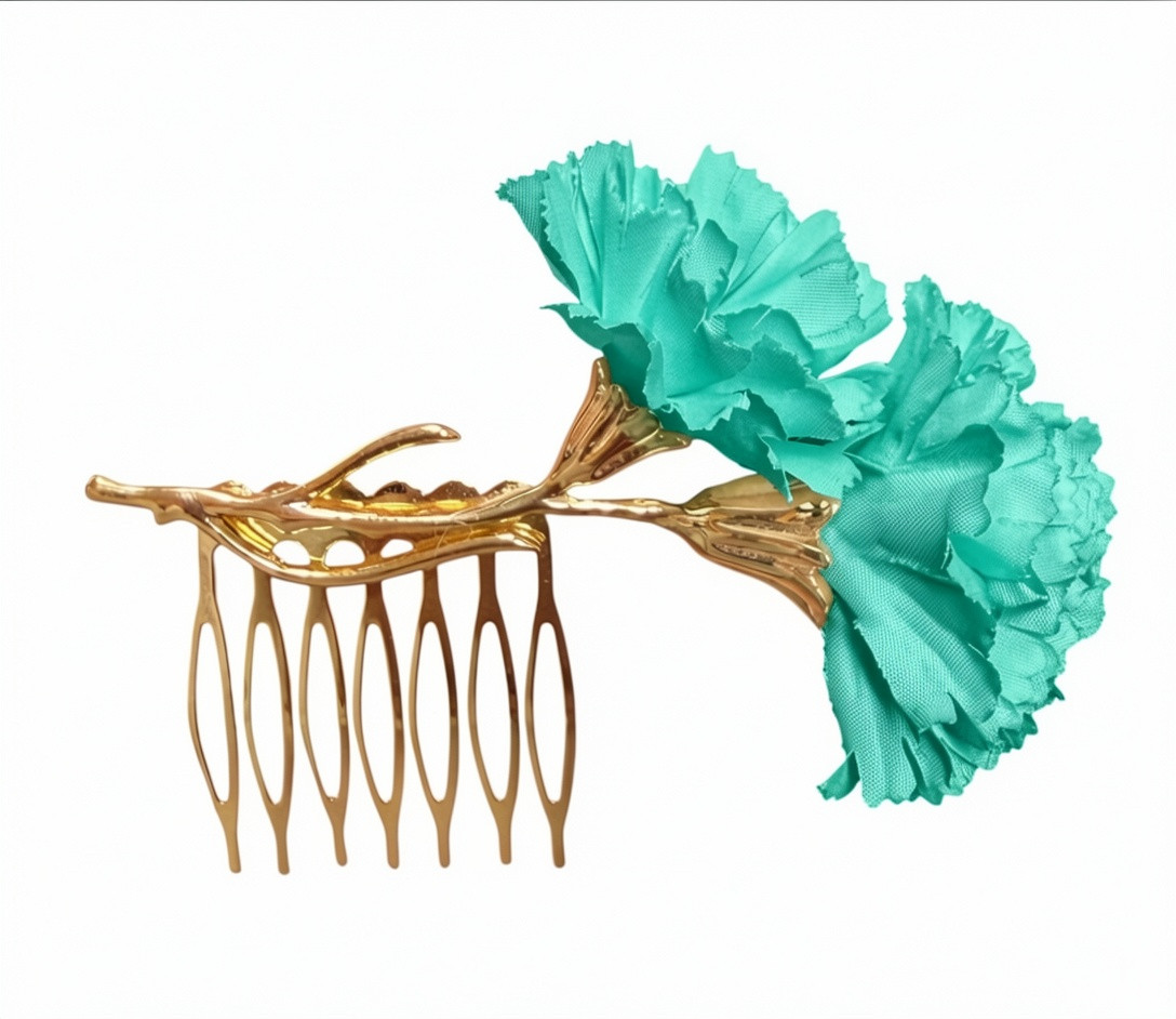 Peinecillo de dos Claveles de flamenca Verde Agua