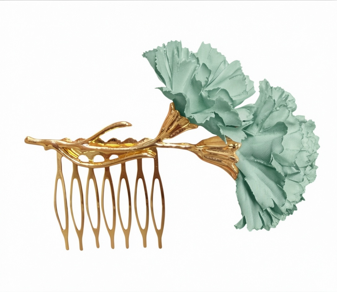 Peinecillo de dos Claveles de flamenca Verde Jabonoso