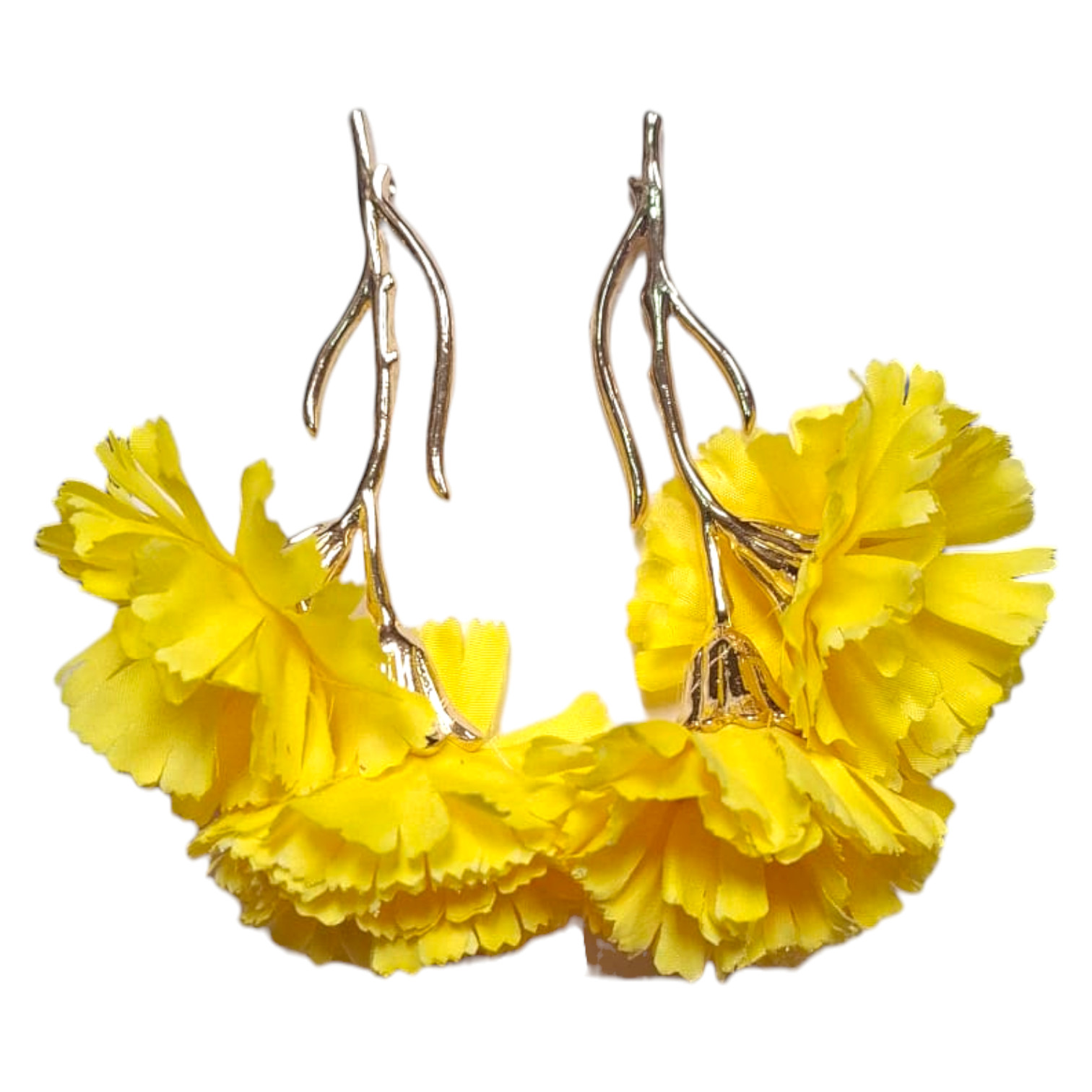 Pendientes flamenca hechos a mano con 2 claveles amarillos. Accesorios Feria de Abril Sevilla