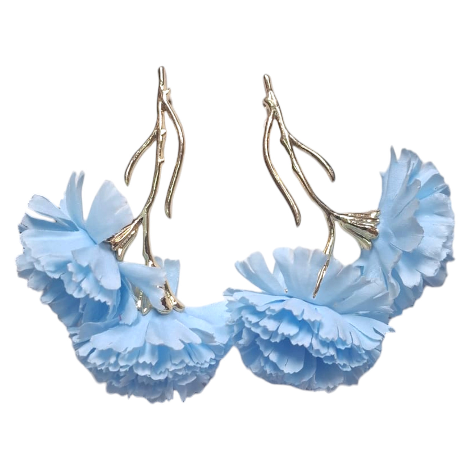 Pendientes de flamenca sofisticados con 2 claveles celestes