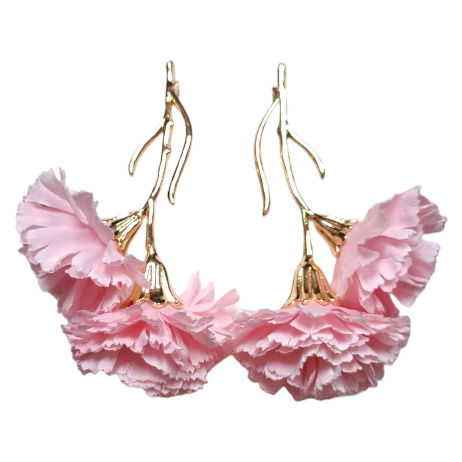 Pendientes de flamenca ramadorada con 2 claveles Rosa Bebé