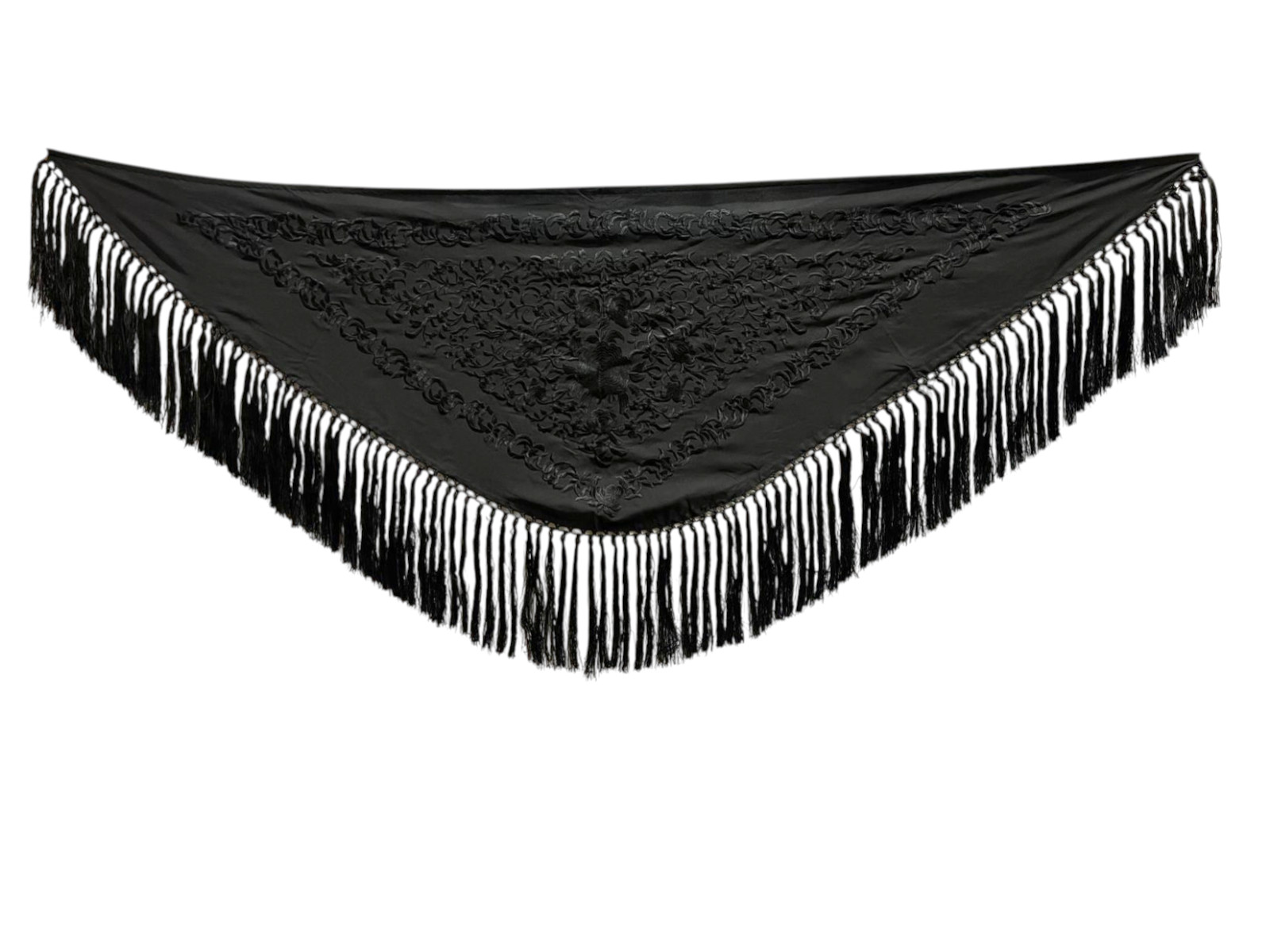 単色刺繍ショール ブラック