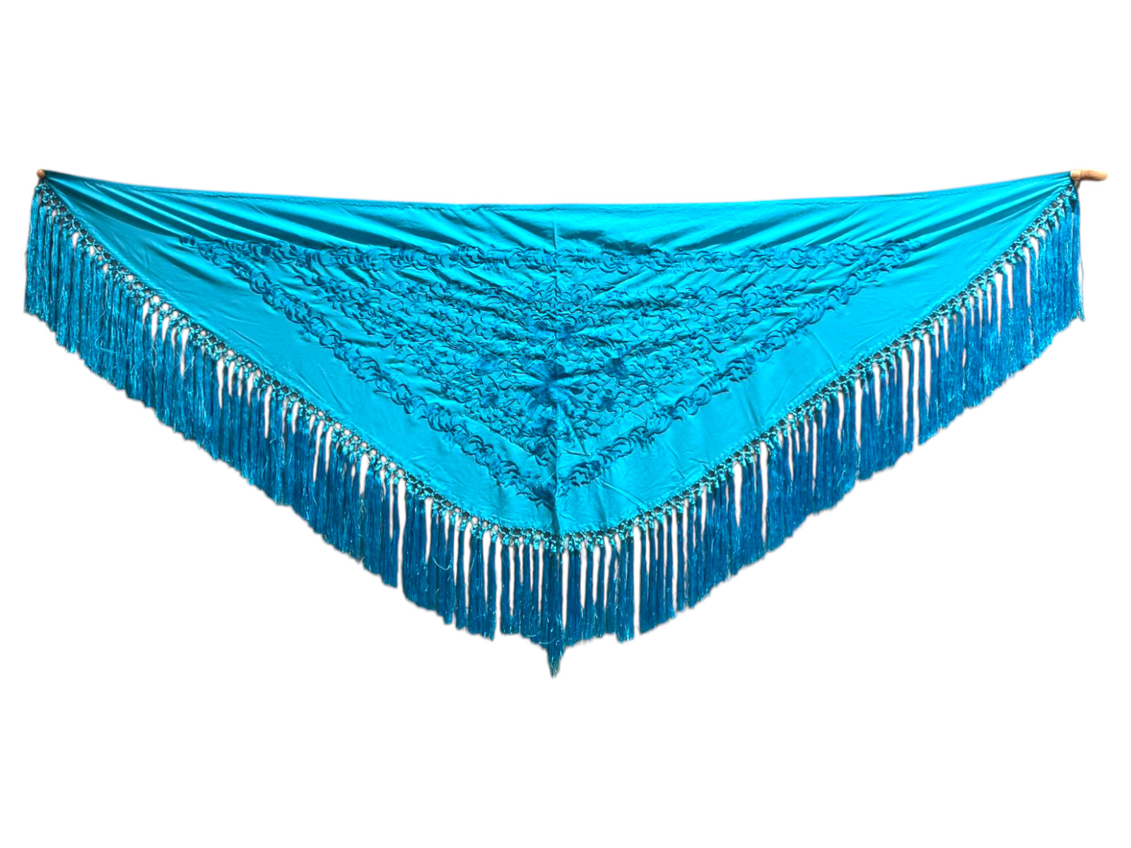 Solid turquoise embroidered shawl