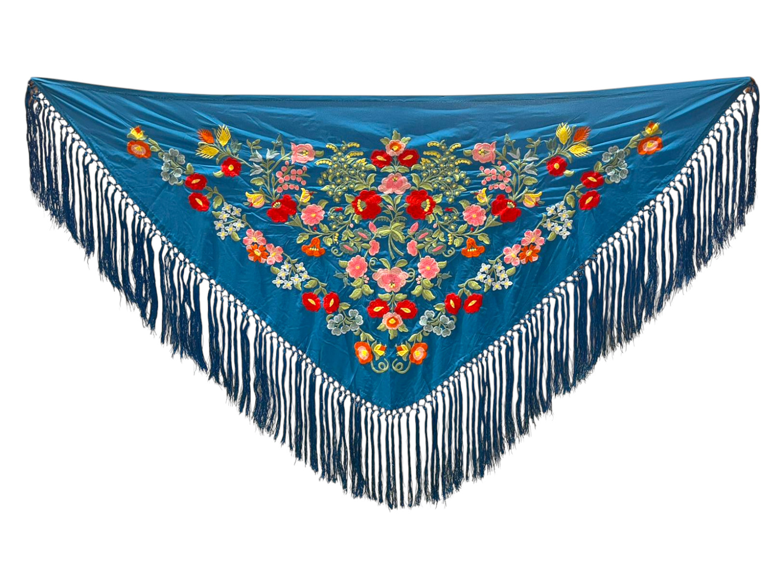  Mantoncillo de Flamenca Bordado en Algodón. Azul Ducado