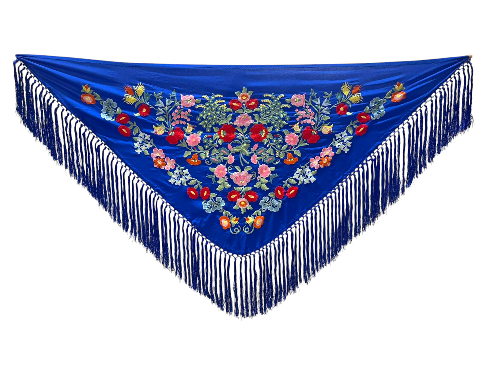  Mantoncillo de Flamenca Bordado en Algodón. Azulón