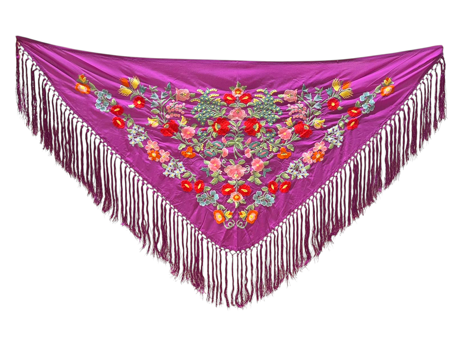 Châle Flamenco Brodé en Coton. Bougainvillée