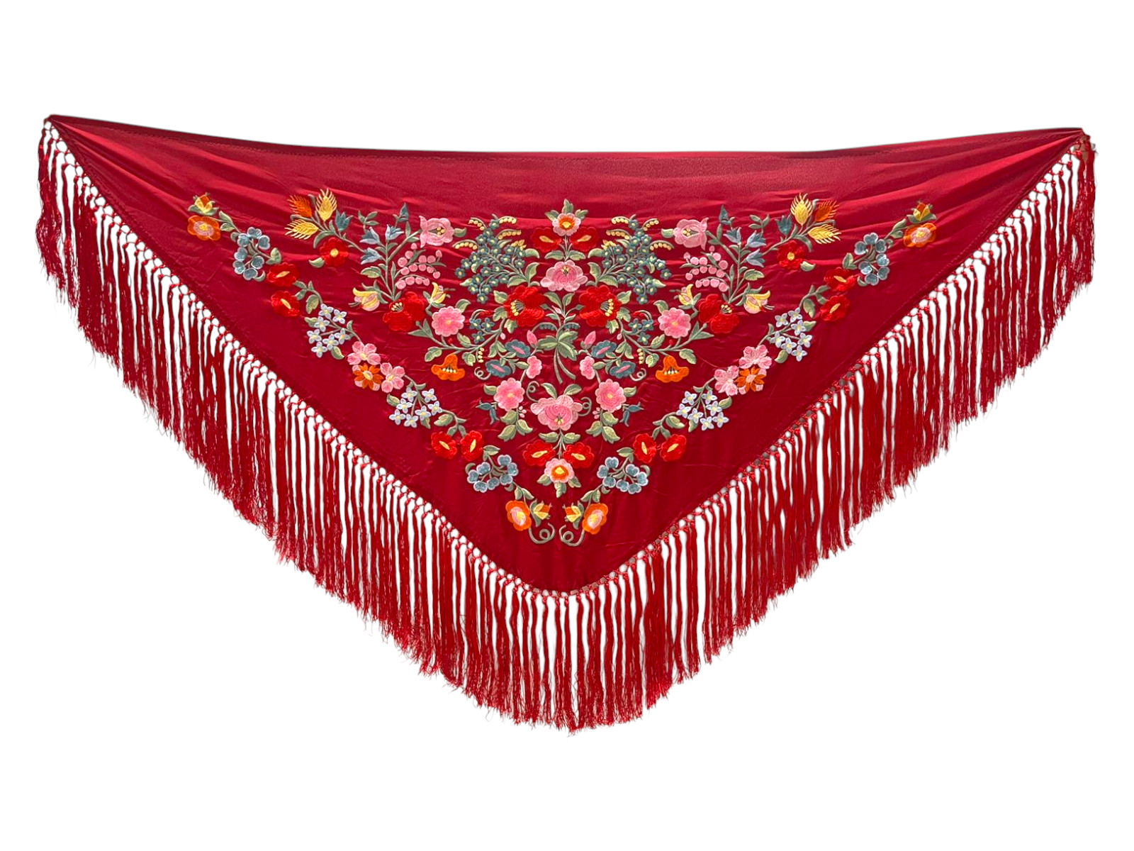 Embroidered Flamenco Shawl in Cotton. Bordeaux