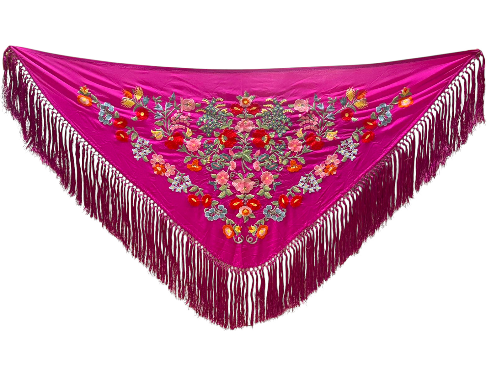 Châle Flamenco Brodé en Coton. Fuchsia