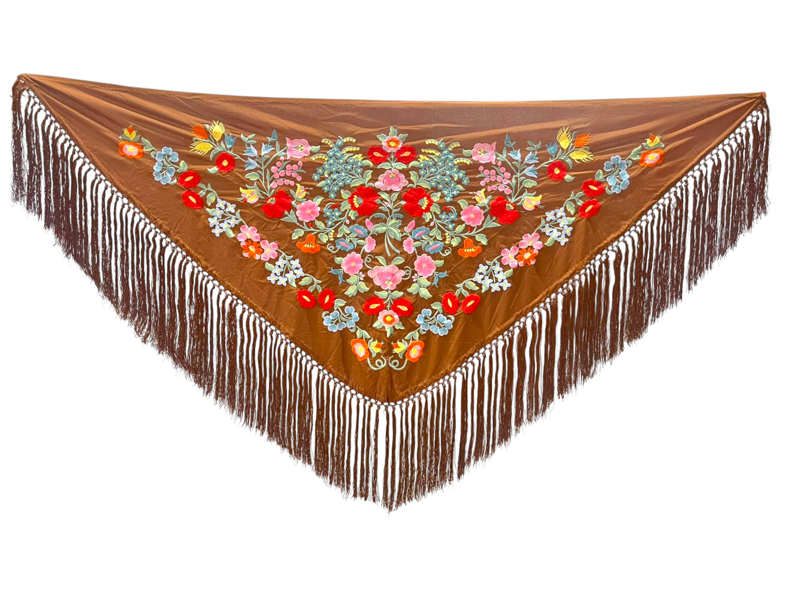 Embroidered Flamenco Shawl in Cotton. Chocolate Brown