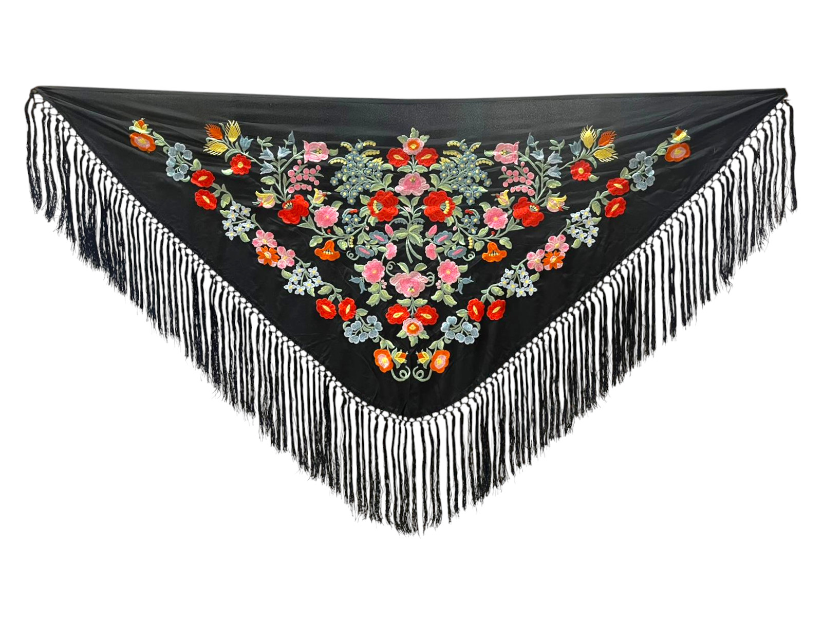  Mantoncillo de Flamenca Bordado en Algodón. Negro