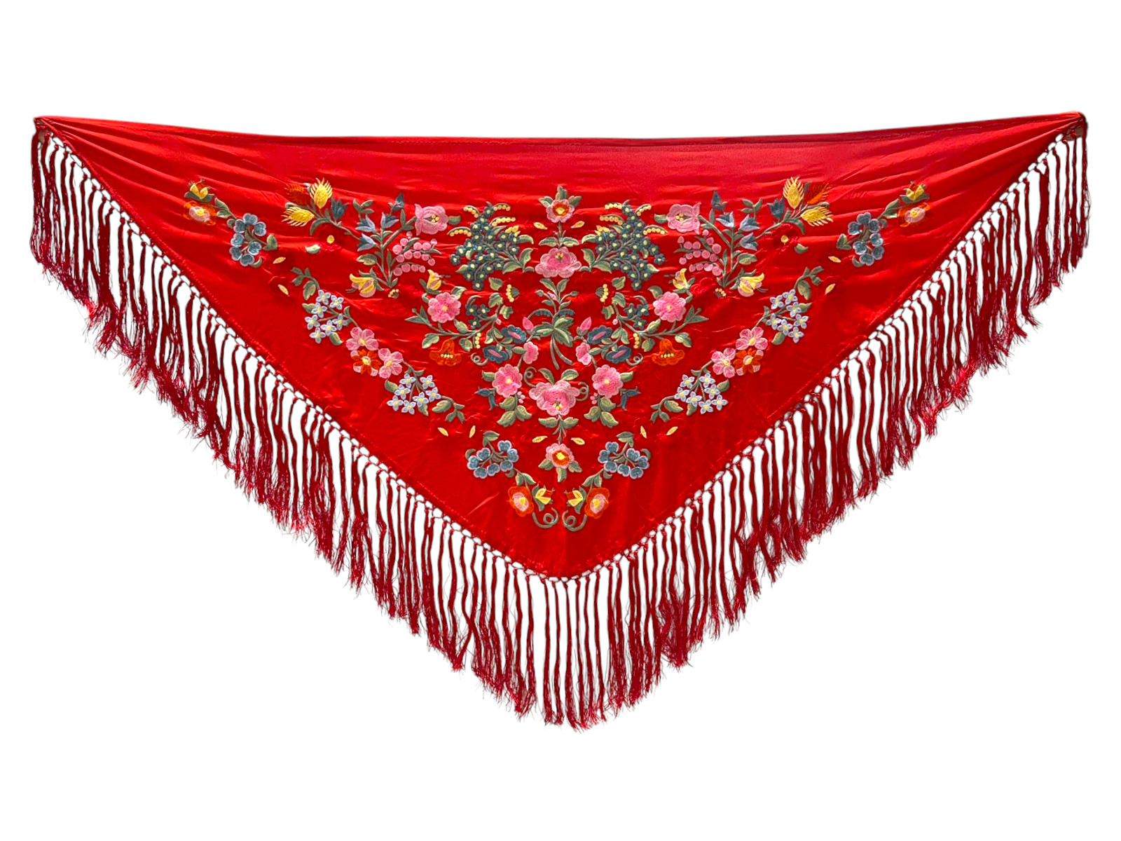 Embroidered Flamenco Shawl in Cotton. Red