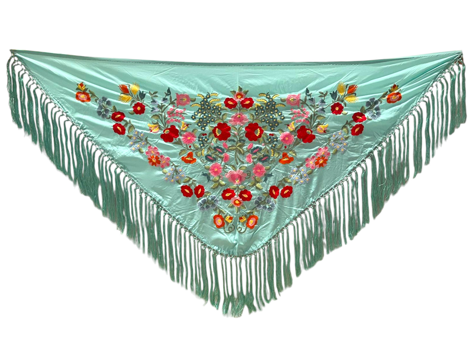  Mantoncillo de Flamenca Bordado en Algodón. Verde agua