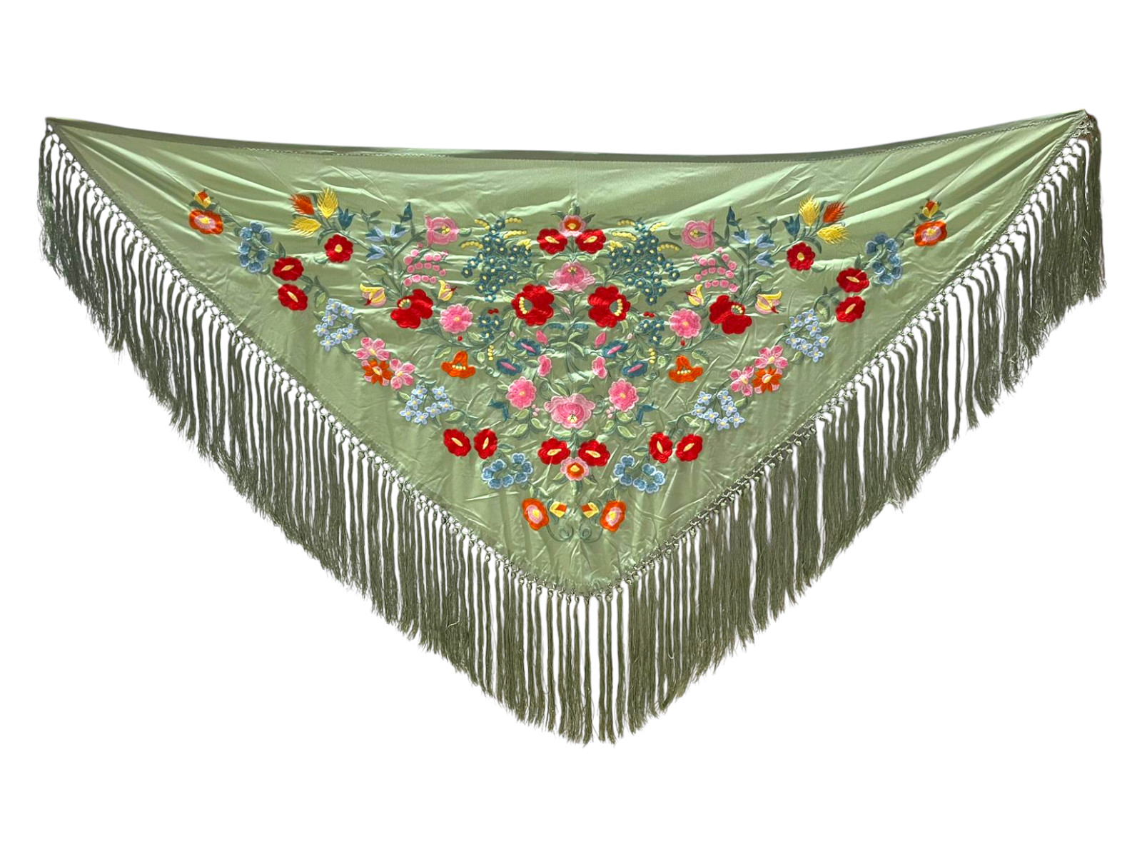 コットン刺繍フラメンコショール。石鹸のような緑