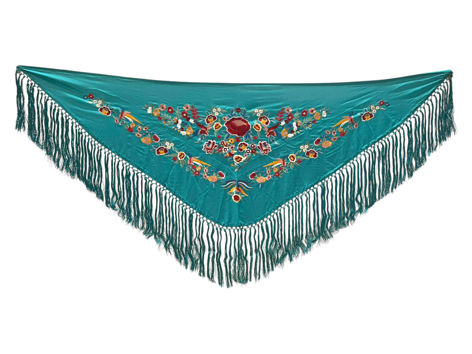 Châle de Flamenco brodé avec des fleurs. Bleu verdâtre