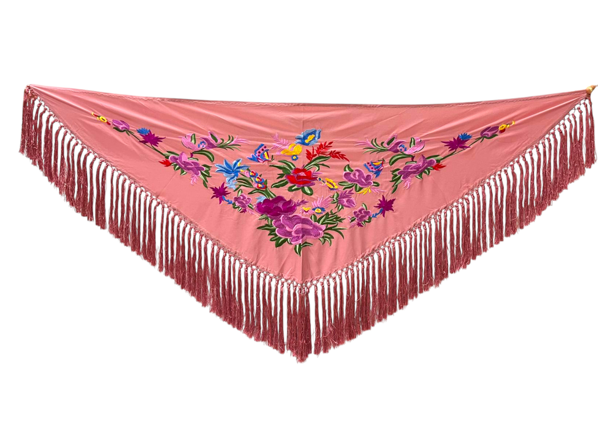 Embroidered Flamenco Shawl with Small Peonies. Pink