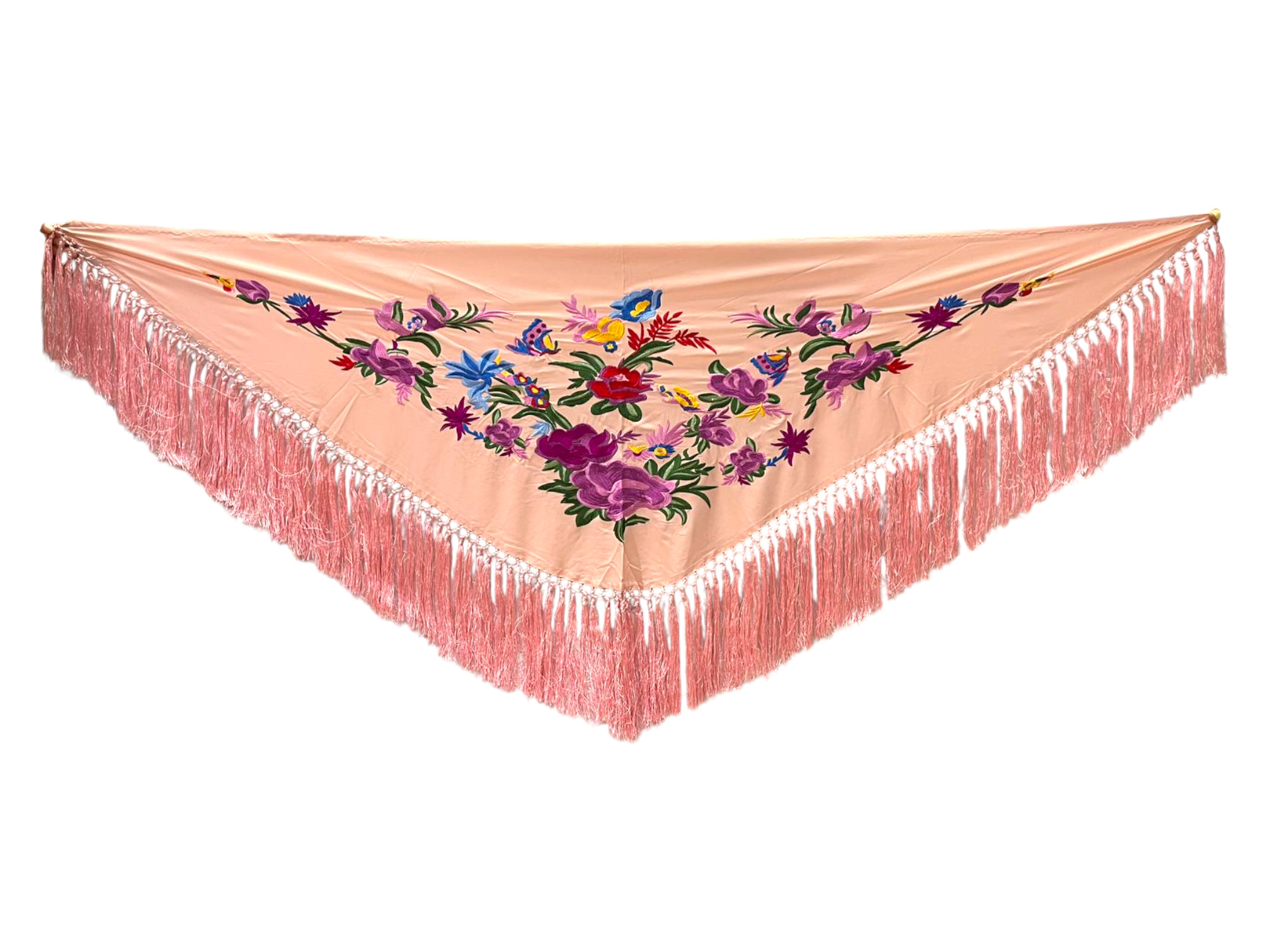 Mantoncillo de Flamenca Bordado con Peonias Pequeñas. Rosa Palo