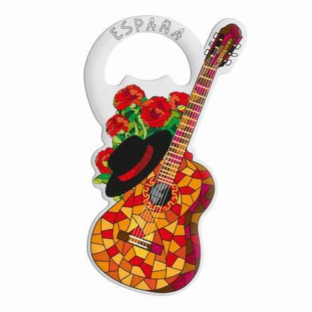 Flowers, Cordovan Hat and Flamenco Guitar Bottle Opener with Magnet
