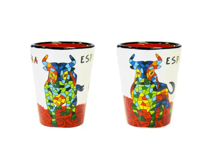 6 Ceramic Shots Trencadis Bull By Olé Mosaic