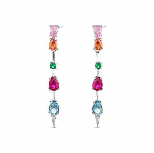 Boucles D'oreilles en Argent Sterling Plaqué Rhodium avec Pierres de Couleur