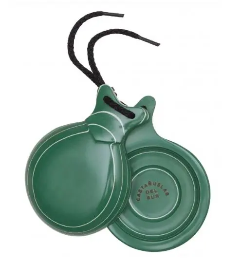Green And White Grained Professional Fiberglass Castanets with Double Soundbox by Castañuelas del Sur