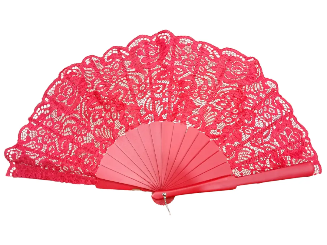 Eventail en Dentelle Fraise pour Cérémonie