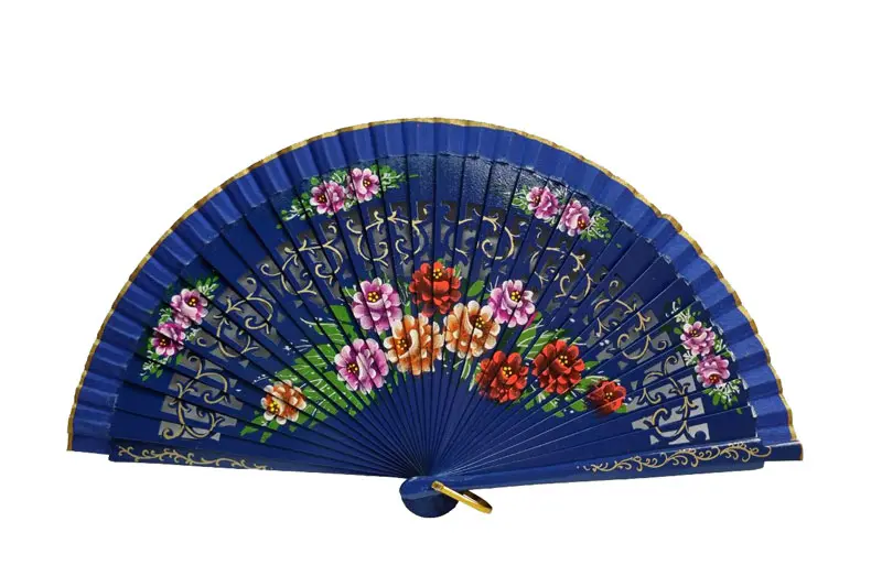 Blue Sycamore Fan with Openwork Stems and Floral Motifs on Both Sides. Ref. 178AZ