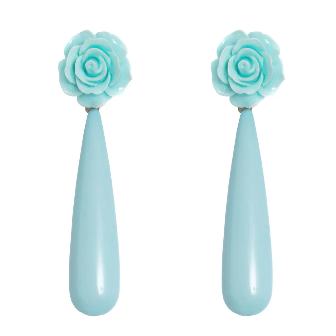 Tear Drop Flamenco Earrings in Light Blue