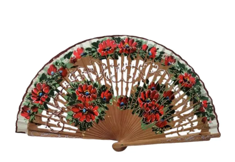 Wooden Openwork Fan in hazelnut colour with Floral decoration
