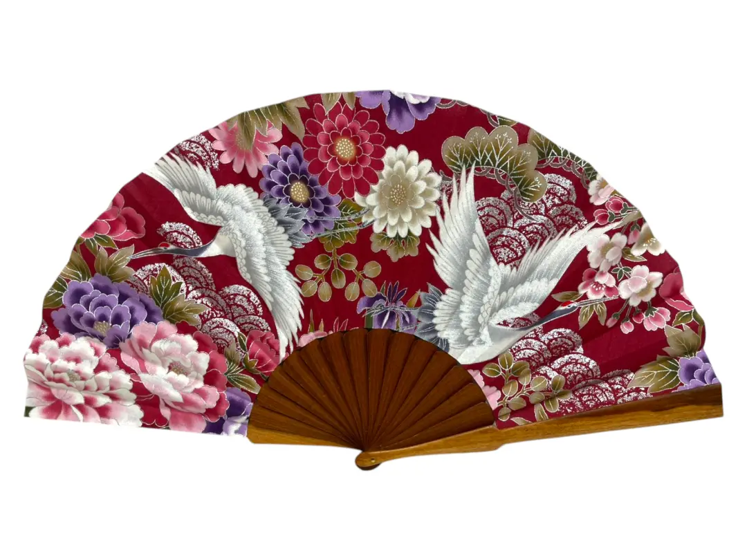 Abanico de diseño estampado con grullas japonesas 27 cm - ref. 380
