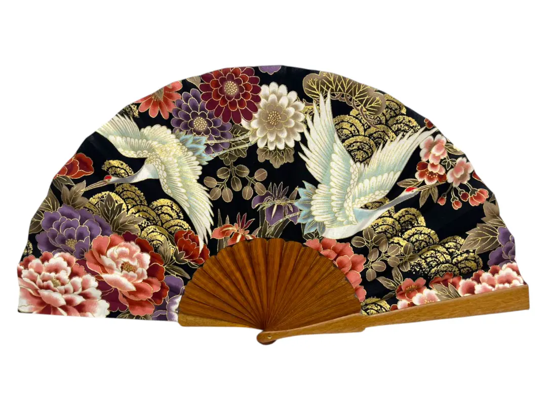 Abanico de diseño estampado con grullas japonesas 27 cm - ref. 380