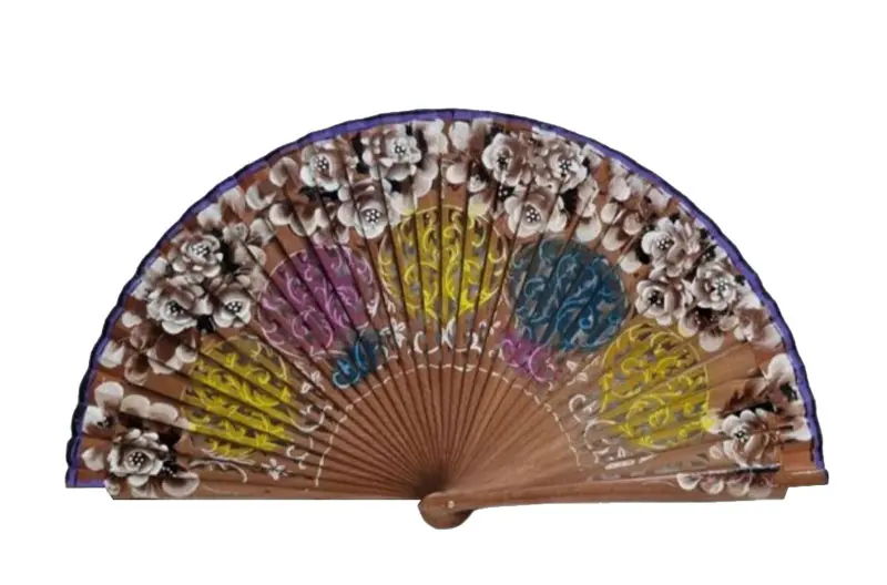 Abanico Madera de Sicomoro con Motivos Florales Pintado a Mano.Ref.40