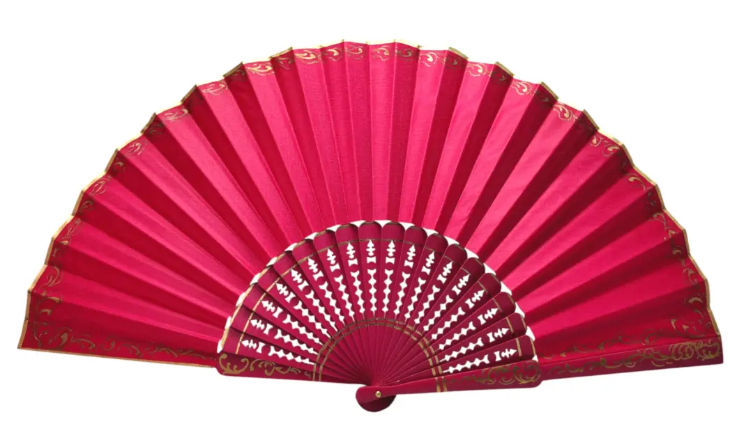 Éventail pericón flamenco décoré de détails dorés – 60 × 31 cm