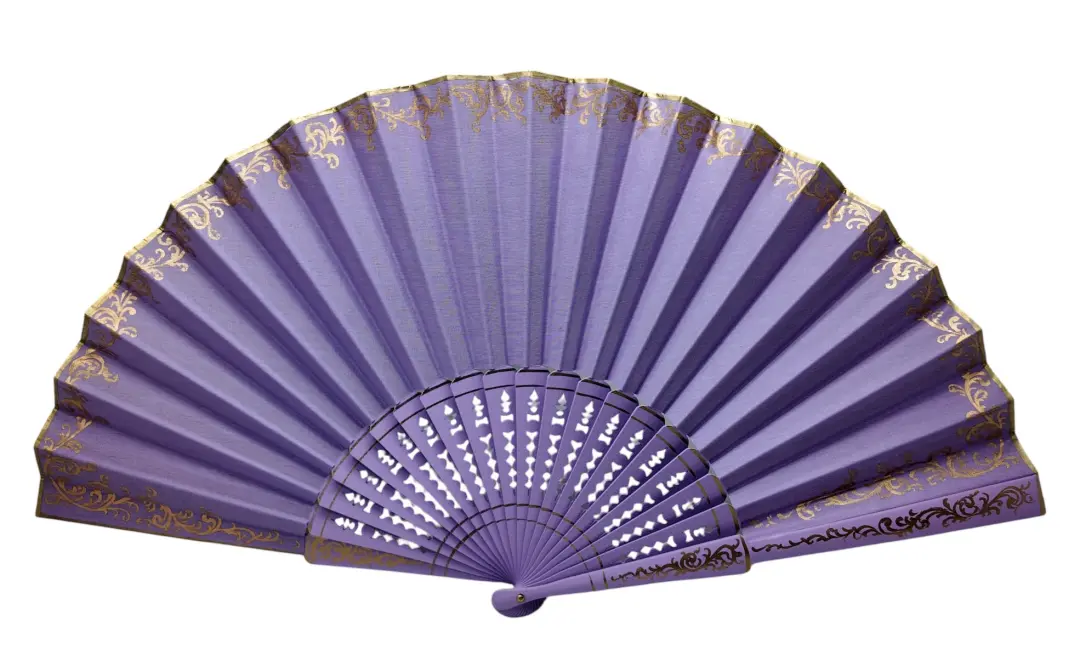 Éventail pericón flamenco décoré de détails dorés – 60 × 31 cm