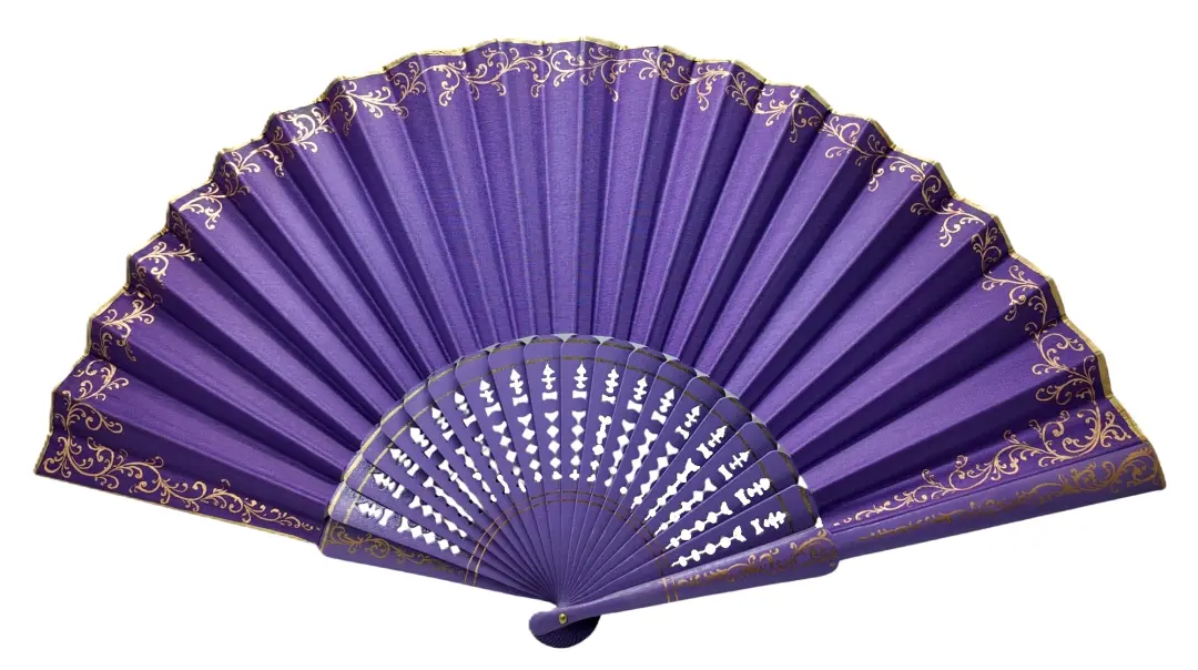Éventail pericón flamenco décoré de détails dorés – 60 × 31 cm