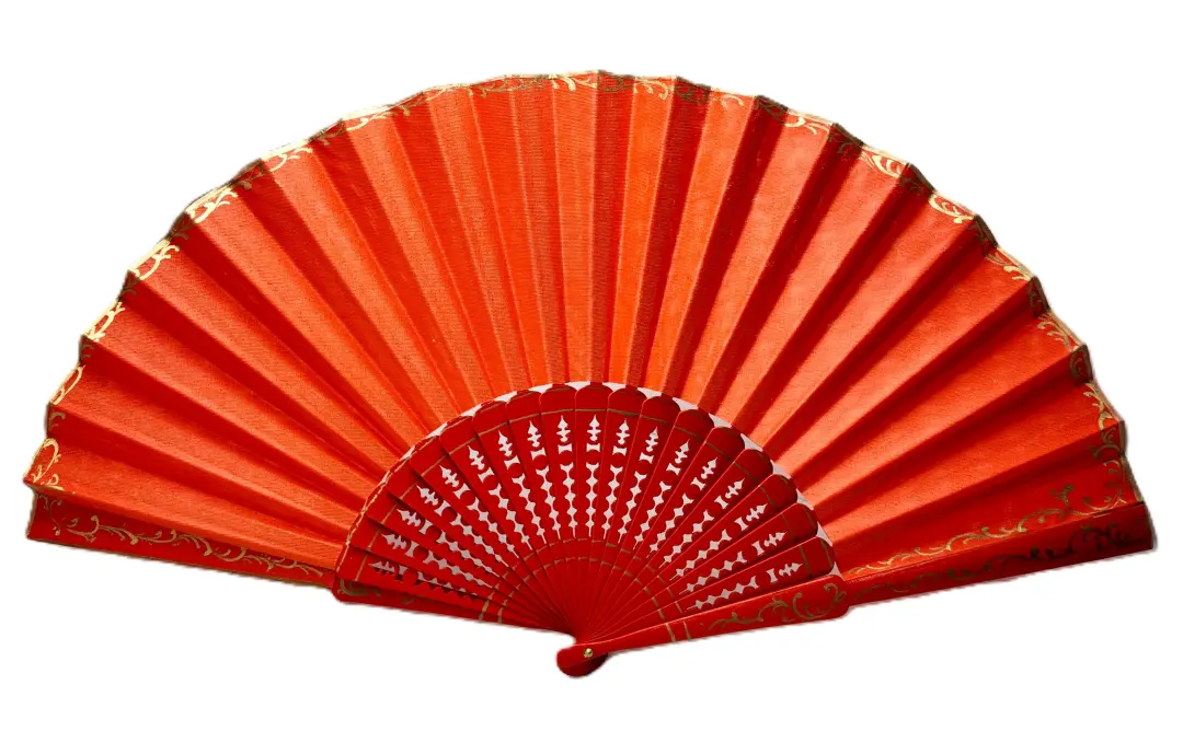 Éventail pericón flamenco décoré de détails dorés – 60 × 31 cm