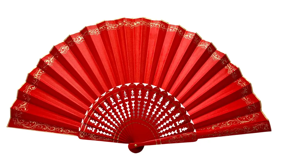 Éventail pericón flamenco décoré de détails dorés – 60 × 31 cm