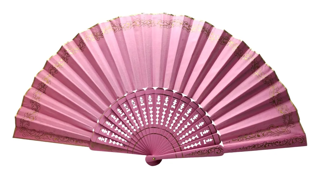 Éventail pericón flamenco décoré de détails dorés – 60 × 31 cm